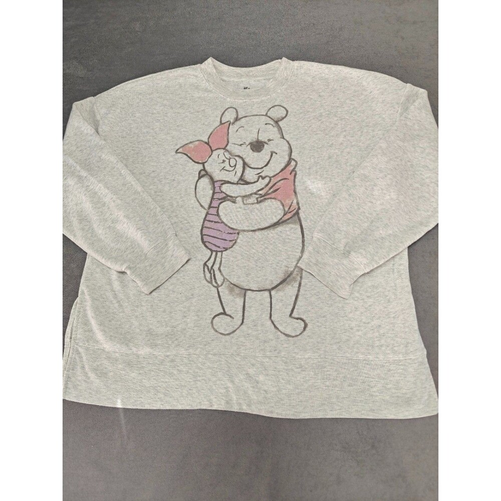 Disney Winnie the Pooh Piglet Women's L Gray Oversized Crewneck Sweatshirt